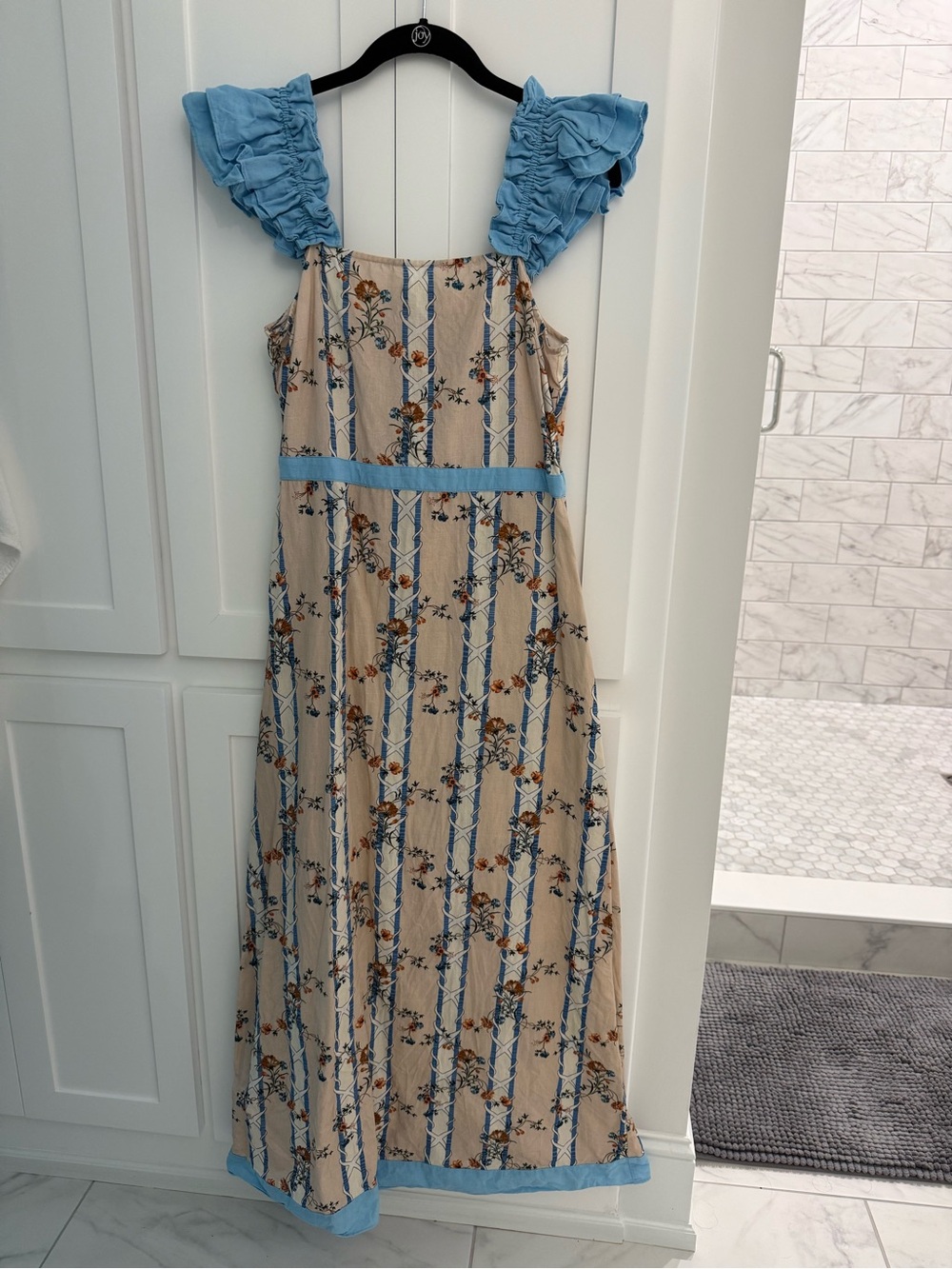 Anna Cate Floral Stripe Maxi Dress with Blue Trim